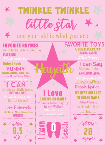 Twinkle Twinkle Little Star Theme Customized Chalkboard Milestone Board