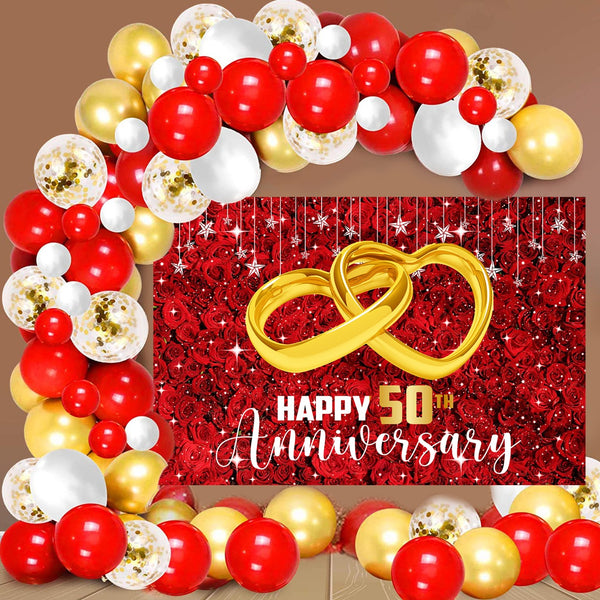 50th Anniversary  Party Decoration Kit with Backdrop & Balloons