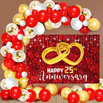 25th Anniversary  Party Decoration Kit with Backdrop & Balloons
