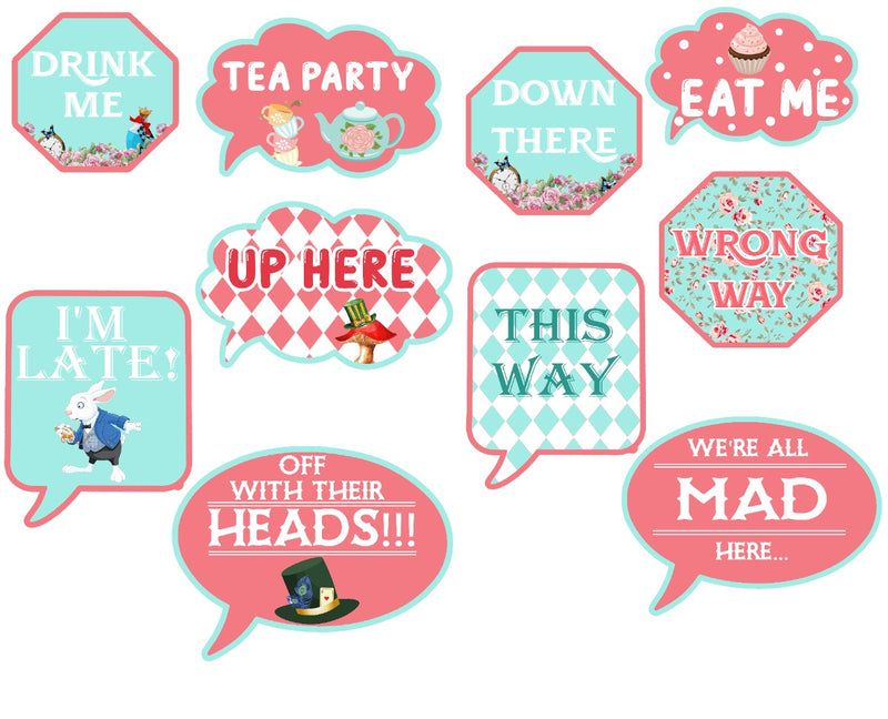 Alice Tea Party Theme Birthday Party Photo Booth Props Kit