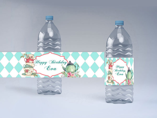 Alice Tea Party Theme Water Bottle Labels  