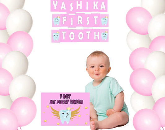 My First Tooth Party Banner Photo Prop Girls