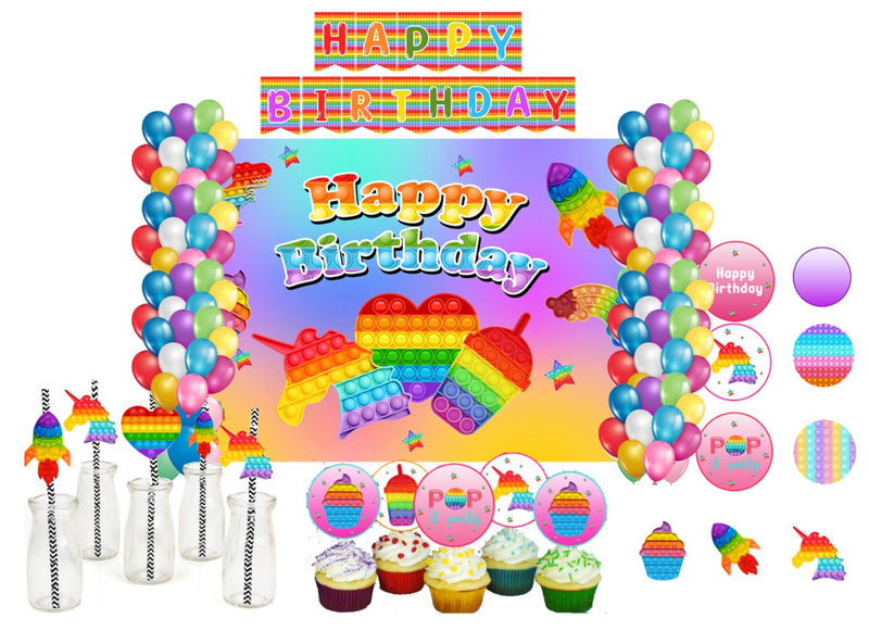 Pop It Theme Birthday Complete Party Kit with Backdrop & Decorations