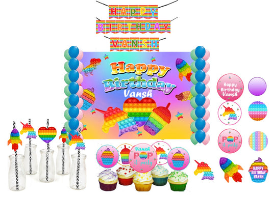 Pop It Theme Birthday Complete Party Kit with Backdrop & Decorations