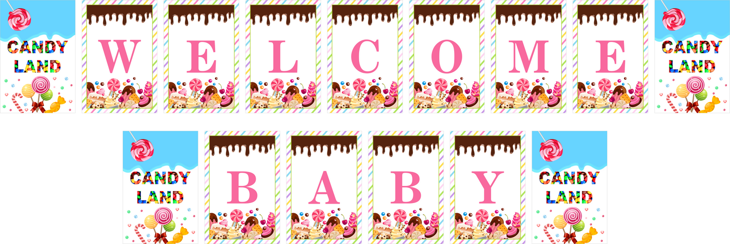 Candy Land Theme Birthday Party Banner for Decoration