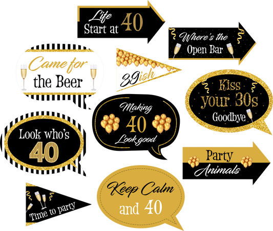 40th Birthday Party Photo Booth Props Kit