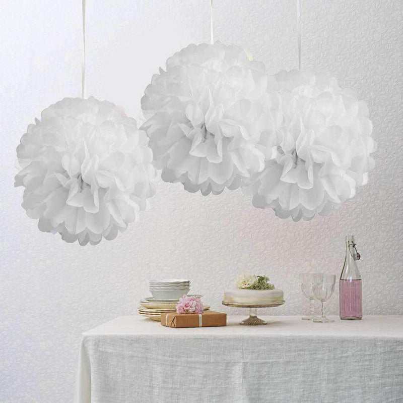 White Pom Pom Flower Decoration For Birthday Parties, Anniversary Party & Baby Shower