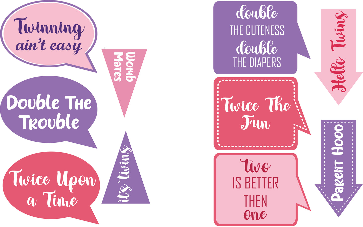 Twin Girls Theme Birthday Party Photo Booth Props Kit