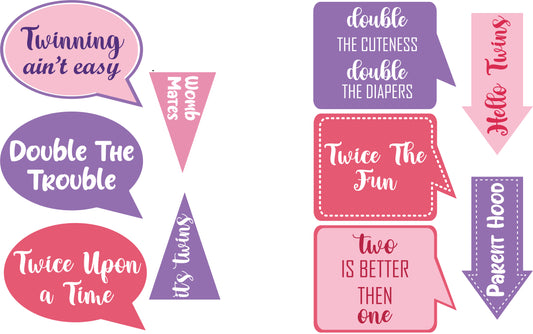 Twin Girls Theme Birthday Party Photo Booth Props Kit