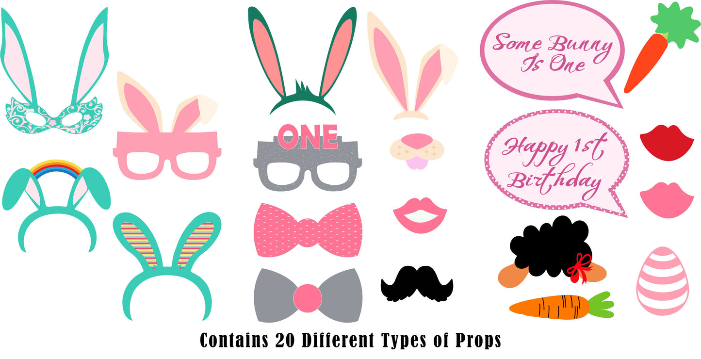 Some Bunny Is One Birthday Party Photo Booth Props Kit