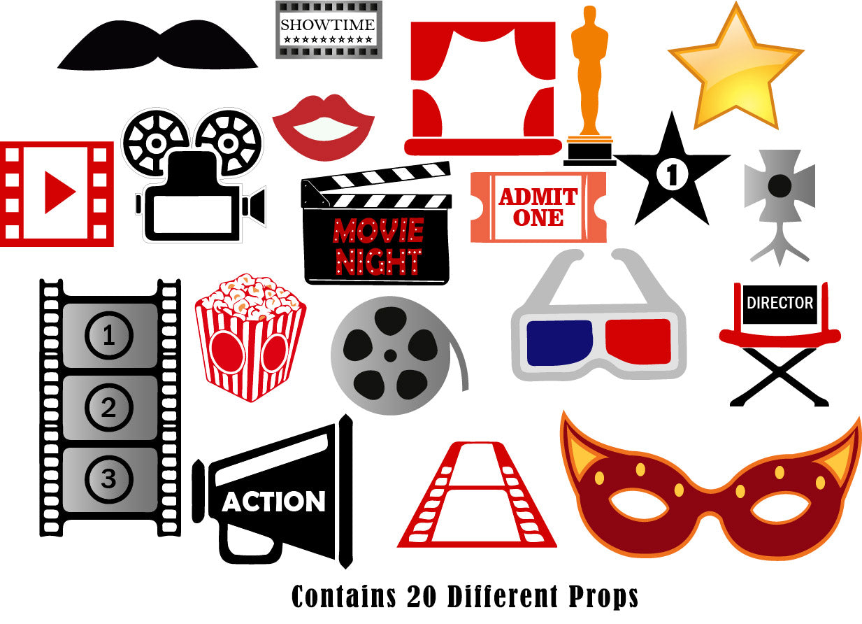 Movie Night Theme Photo Booth Props Kit