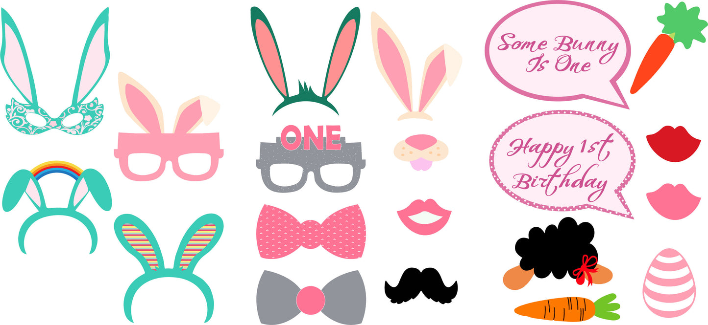 Some Bunny Is One Birthday Party Photo Booth Props Kit