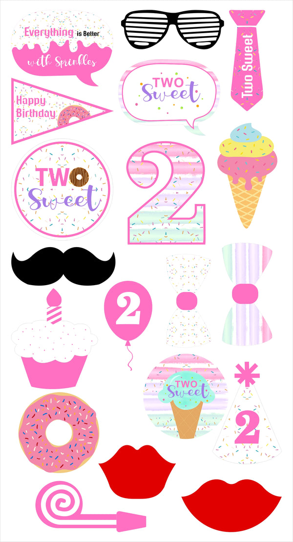 Two Sweet Theme Birthday Party Photo Booth Props Kit