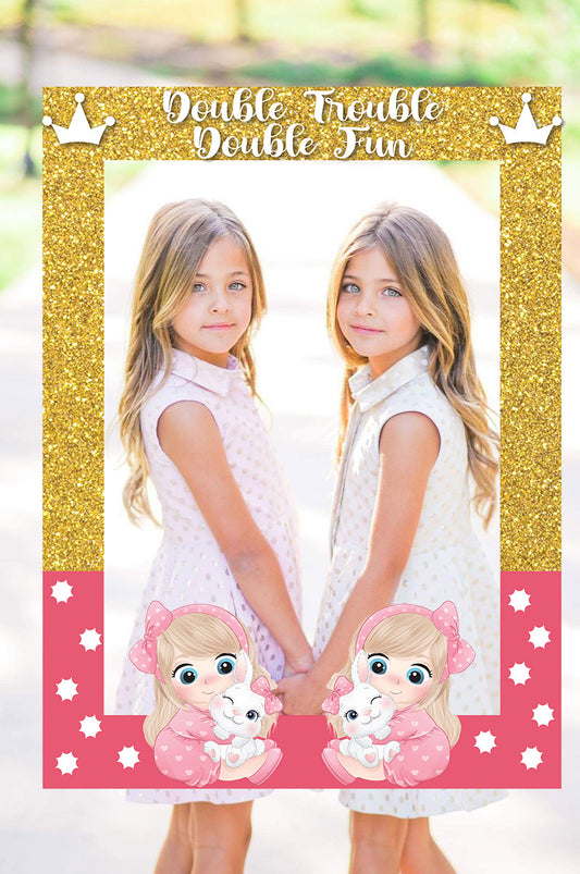 Twin Girls Theme Birthday Party Selfie Photo Booth Frame & Props
