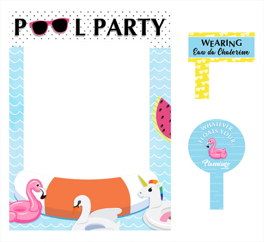 Pool Party Birthday Selfie Photo Booth Frame And Props
