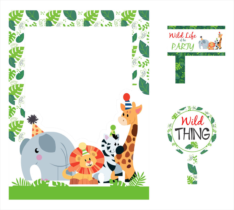 Jungle Theme Birthday Party Selfie Photo Booth Frame & Props