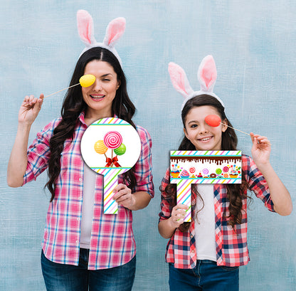 Candy Land - Birthday Party Selfie Photo Booth Picture Frame And Props - Printed On Sturdy Material