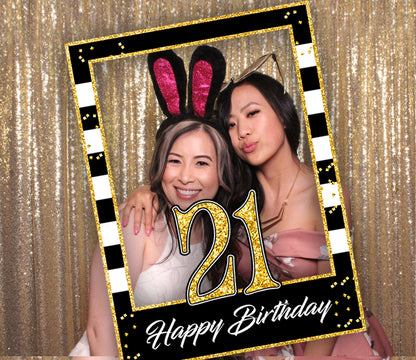 21st Birthday Party Selfie Photo Booth Frame & Props