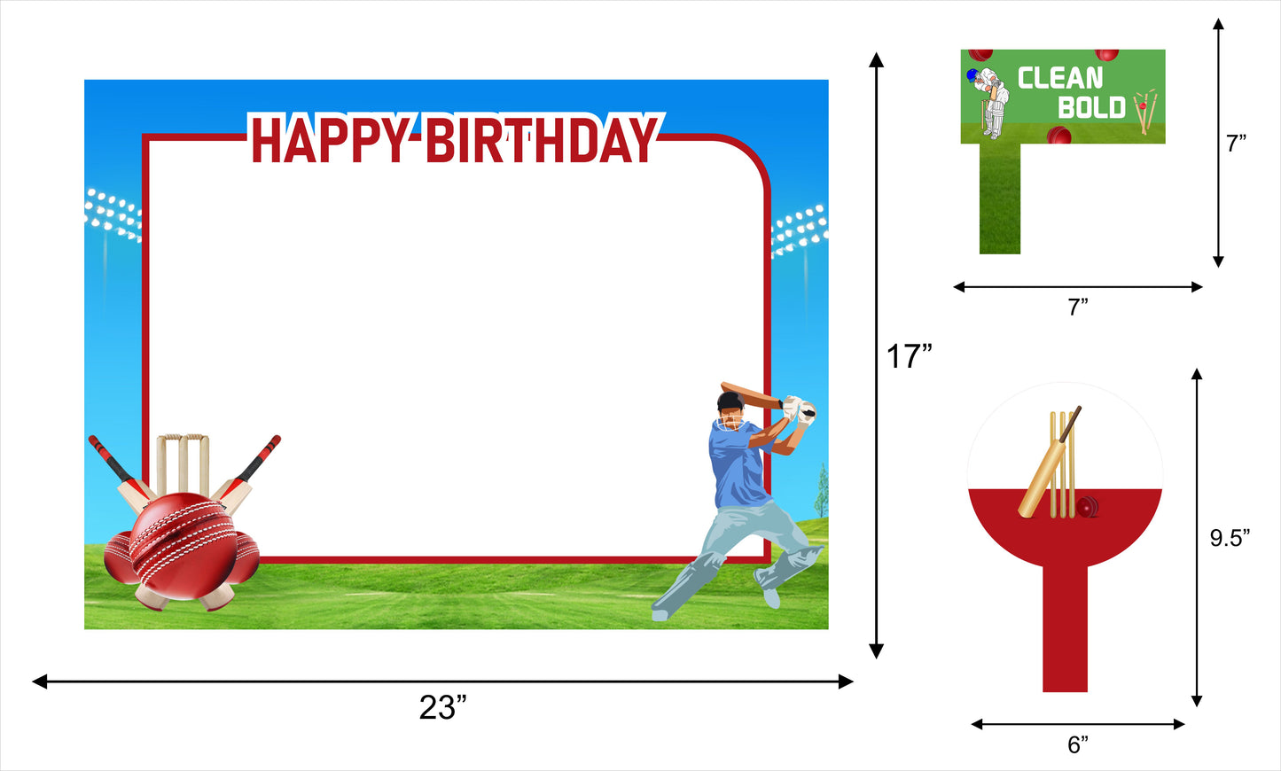 Cricket Theme Birthday Party Selfie Photo Booth Frame & Props