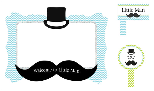 Little Man Theme Birthday Party Selfie Photo Booth Frame & Props