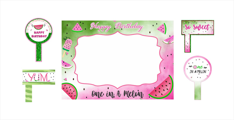 One In A Melon Theme Birthday Party Selfie Photo Booth Frame & Props