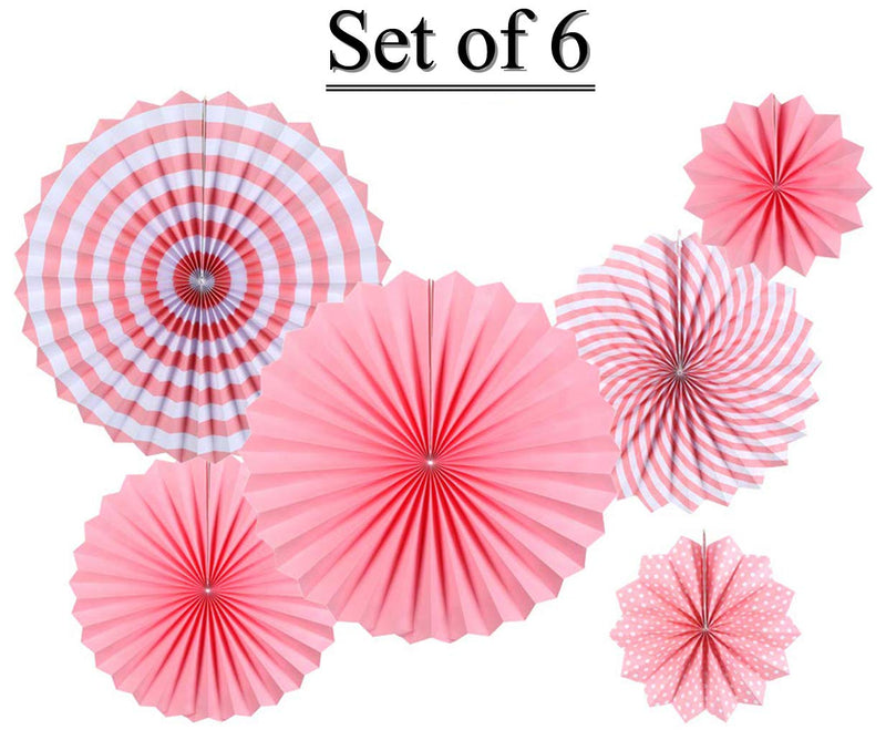 Paper Fans For Decoration Birthday Party Trend Party Fan For Wedding Birthday Showers - Pink And White (Pack Of 6)