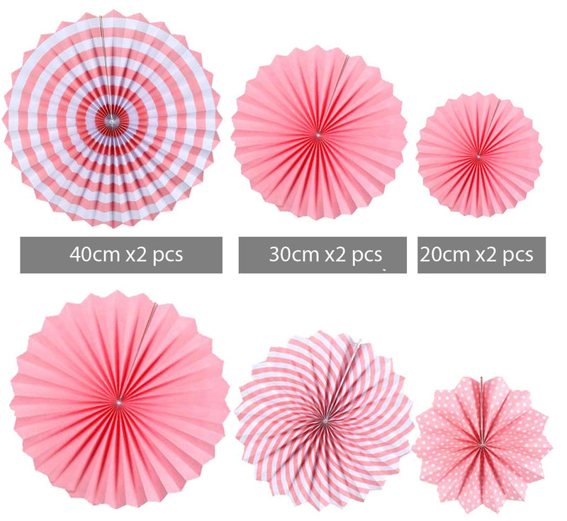 Paper Fans For Decoration Birthday Party Trend Party Fan For Wedding Birthday Showers - Pink And White (Pack Of 6)