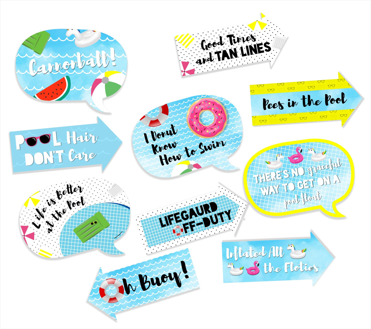 Pool Party Birthday Photo Booth Props Kit