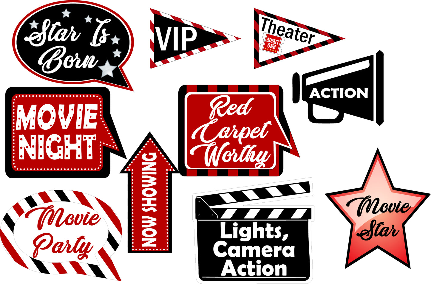 Movie Night Theme Photo Booth Props Kit