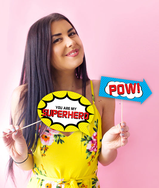 Super Hero Theme Birthday Party Photo Booth Props Kit