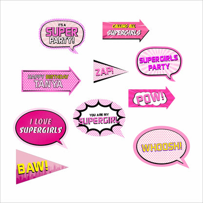 Super Girl Theme Birthday Party Photo Booth Props Kit