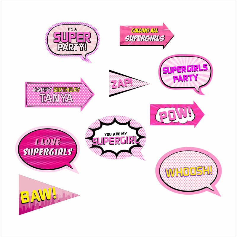 Super Girl Theme Birthday Party Photo Booth Props Kit