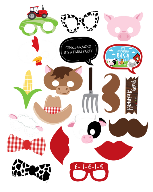 Farm Animal Theme Birthday Party Photo Booth Props Kit