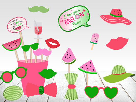 One In A Melon Theme Birthday Party Photo Booth Props Kit