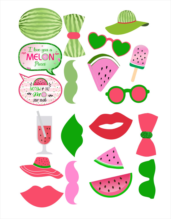 One In A Melon Theme Birthday Party Photo Booth Props Kit