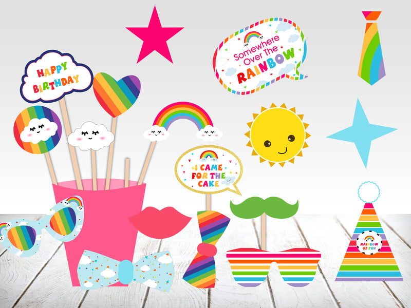 Buy Rainbow Theme Birthday Party Photo Booth Props Kit | Party Supplies ...