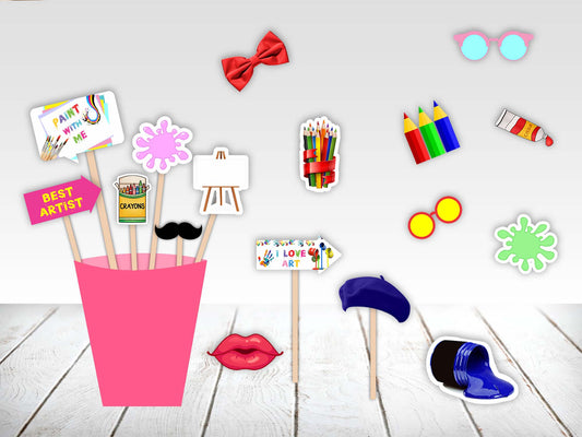 Art and Paint Theme Birthday Party Photo Booth Props Kit