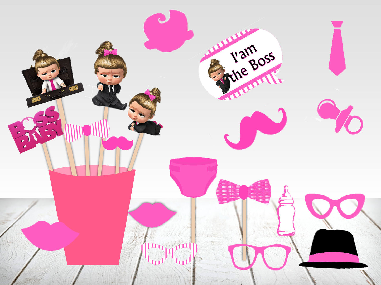Boss Baby Girl Theme Birthday Party Photo Booth Props Kit