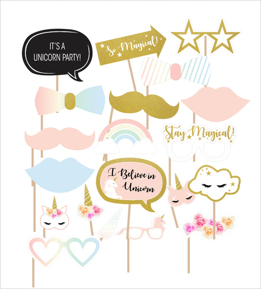 Unicorn Theme Birthday Party Photo Booth Props Kit