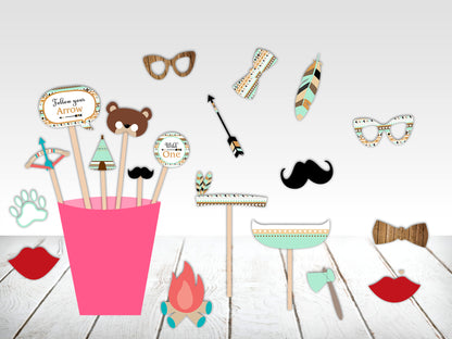 Wild One Birthday Party Photo Booth Props Kit