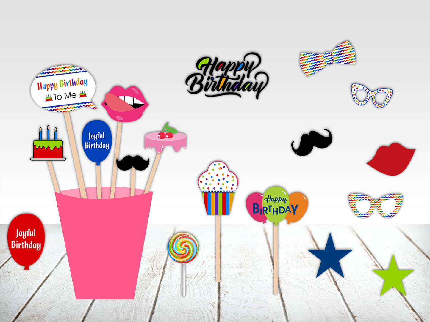 Joyful Theme Birthday Photo Booth Props Kit