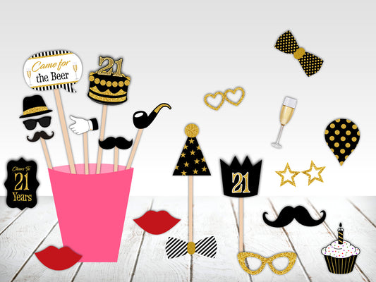 21st  Birthday Party Photo Booth Props Kit