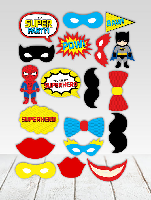 Super Hero Theme Birthday Party Photo Booth Props Kit