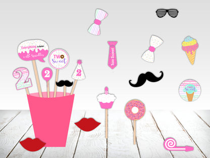 Two Sweet Theme Birthday Party Photo Booth Props Kit