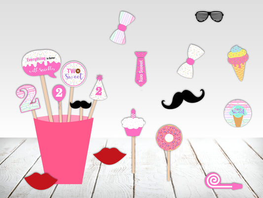 Two Sweet Theme Birthday Party Photo Booth Props Kit
