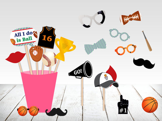 Sports  Theme Birthday Party Photo Booth Props Kit