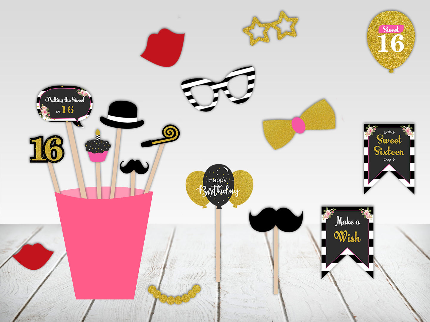 16th Birthday Party Photo Booth Props Kit