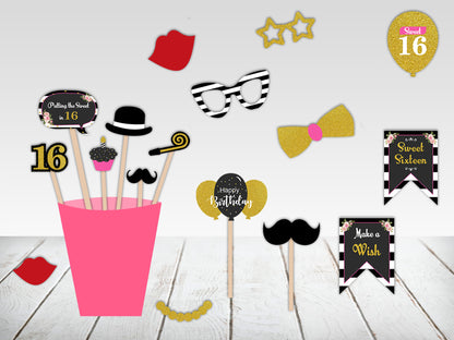 16th Birthday Party Photo Booth Props Kit