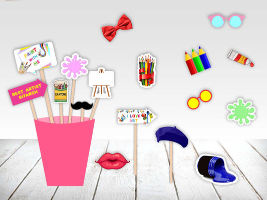 Art and Paint Theme Birthday Party Photo Booth Props Kit