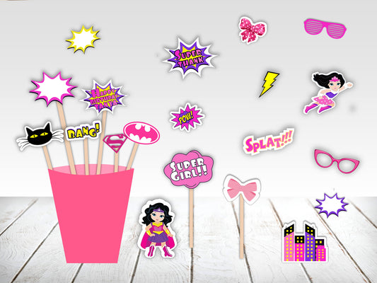 Super Girl Theme Birthday Party Photo Booth Props Kit